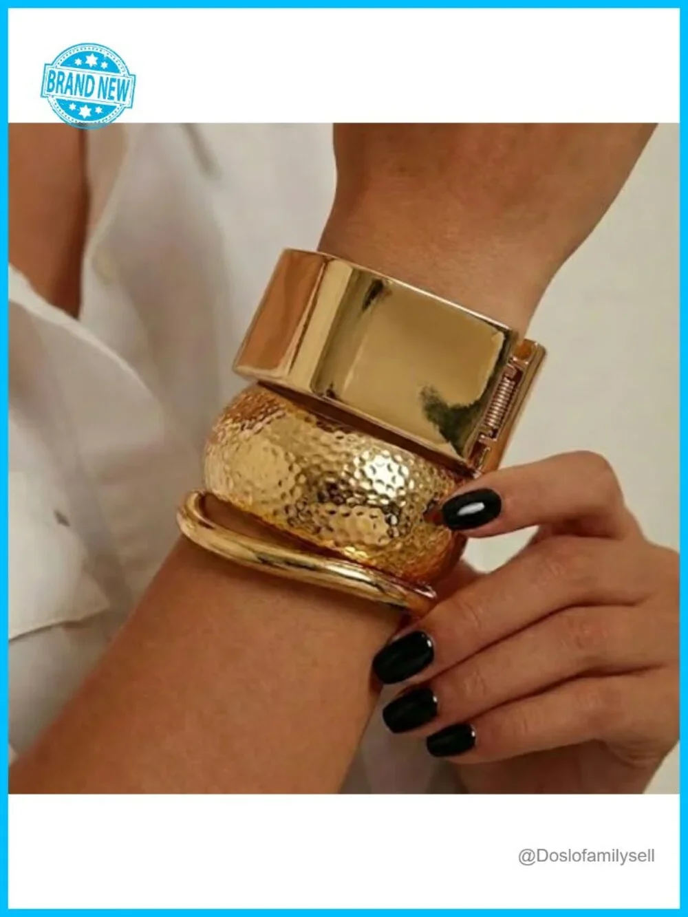 3Pcs Chunky Gold Plated Bangle Bracelets Set Stackable Cuff Bangles